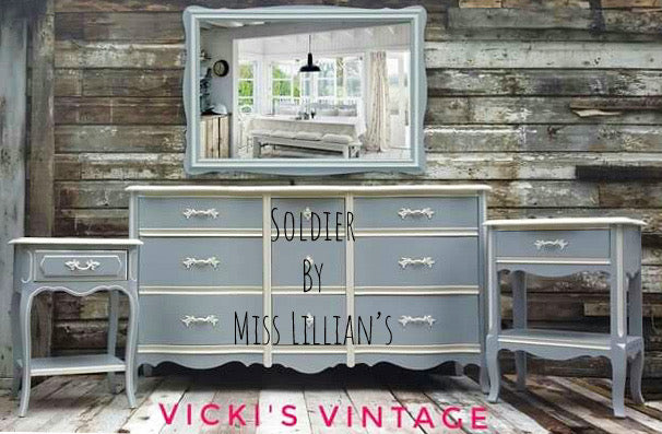 Soldier – muted gray with sage undertones chalk style paint | Miss Lillian’s NO WAX Chock Paint Gorgeous Grays Collection