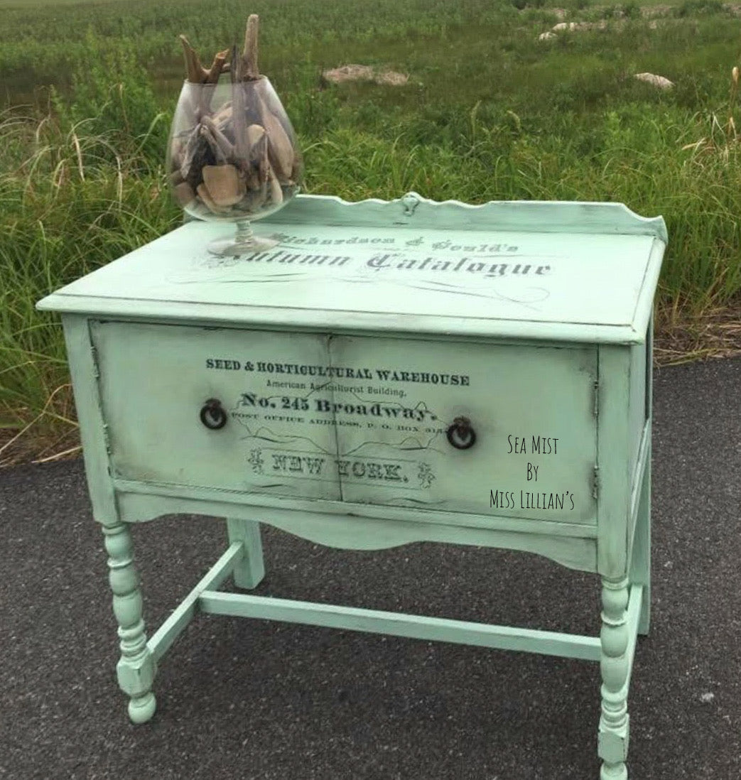 Sea Mist – light turquoise aqua chalk style paint | Miss Lillian’s NO WAX Chock Paint Totally Turquoise & Teal Collection