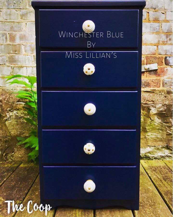 Winchester Blue – deep blue with indigo undertones chalk style paint | Miss Lillian’s NO WAX Chock Paint Beautiful Blues Collection