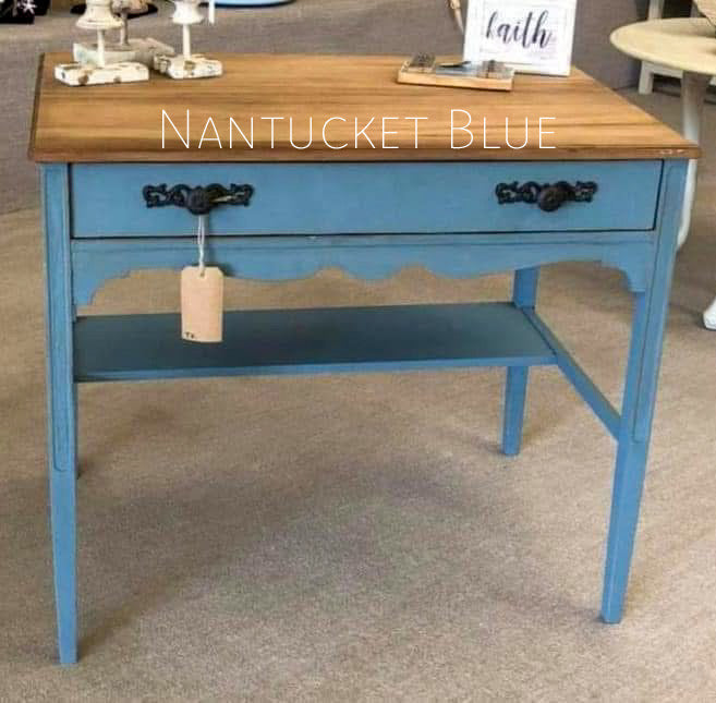 Nantucket Blue – Muted slate blue with green-gray undertones chalk style paint | Miss Lillian’s NO WAX Chock Paint Beautiful Blues Collection