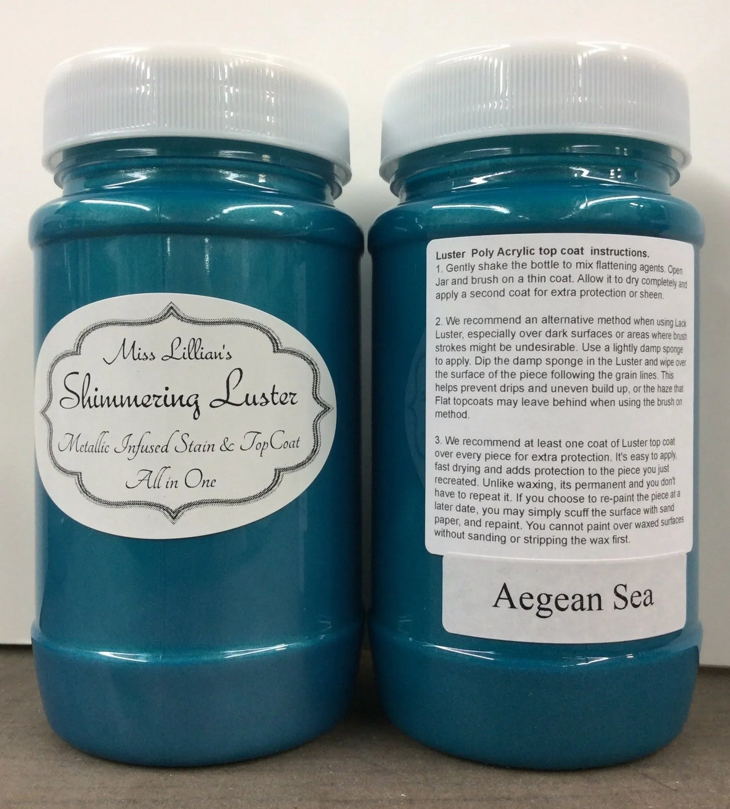 Aegean Sea Metallic Teal Blue Shimmering Luster Topcoat – Miss Lillian’s Semi-Gloss Protective Finish