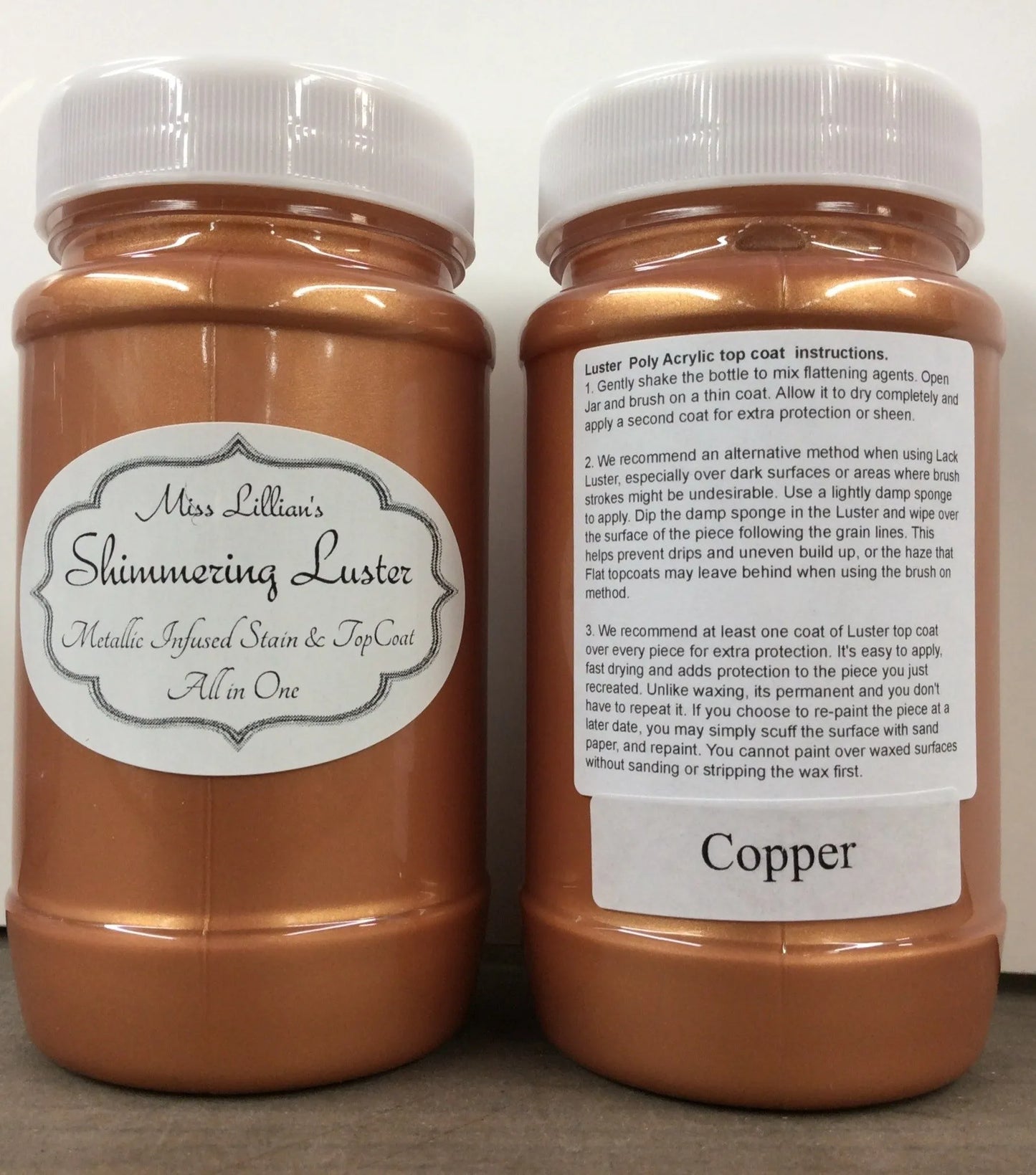 Copper Metallic Shimmering Luster Topcoat –Miss Lillian’s Semi-Gloss Protective Finish