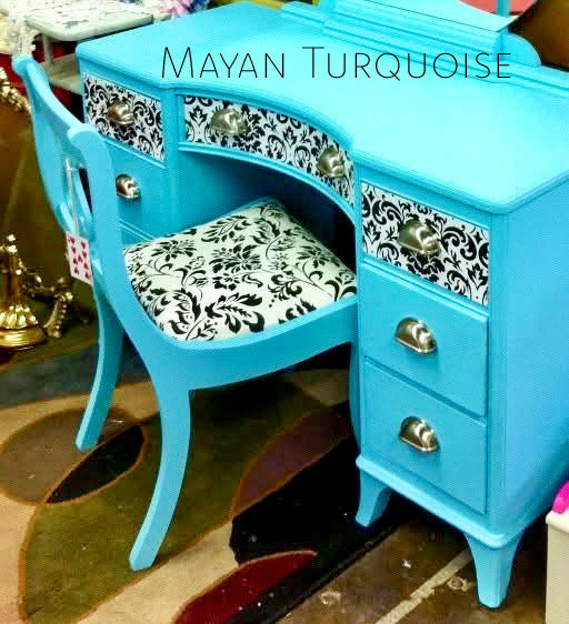Mayan Turquoise – vibrant turquoise blue chalk style paint | Miss Lillian’s NO WAX Chock Paint Totally Turquoise & Teal Collection