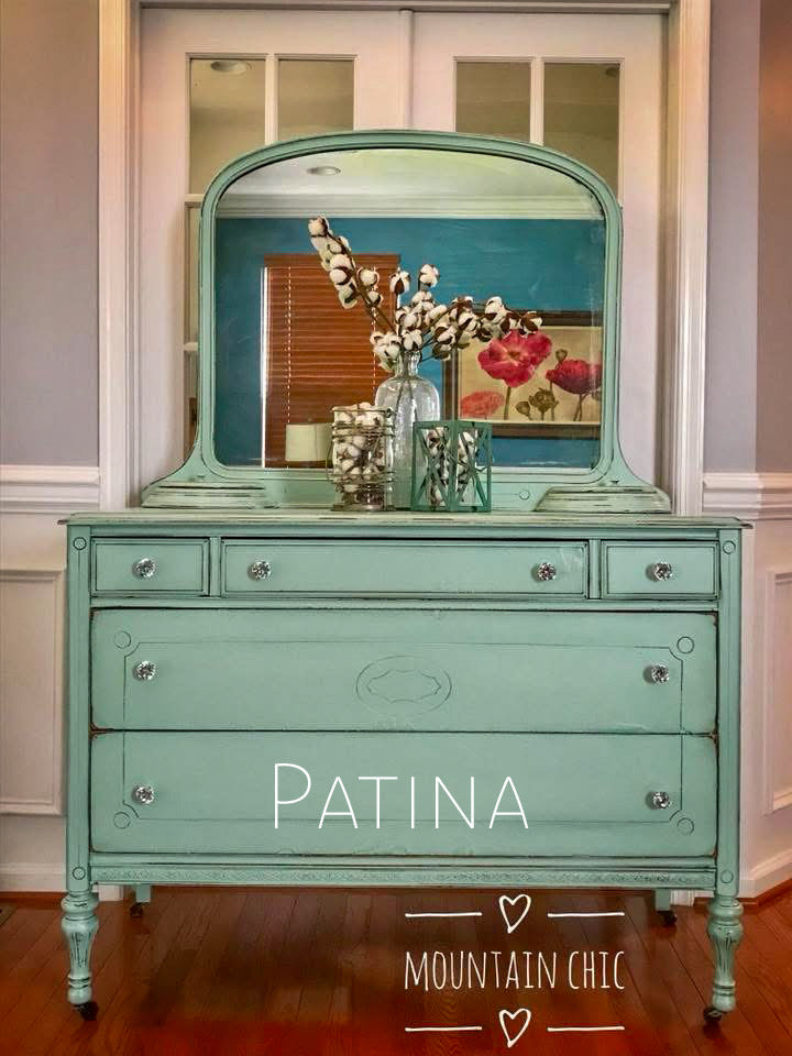 Patina – Muted green with soft blue undertones chalk style paint | Miss Lillian’s NO WAX Chock Paint Glowing Greens Collection