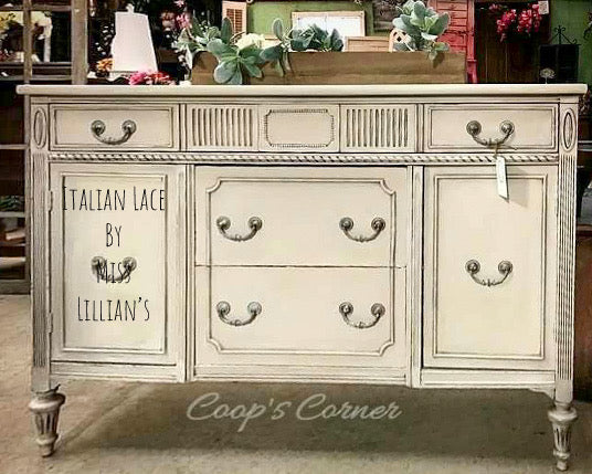 Italian Lace – delicate soft ivory white chalk style paint | Miss Lillian’s NO WAX Chock Paint Classic Creams & Whispering Whites Collection