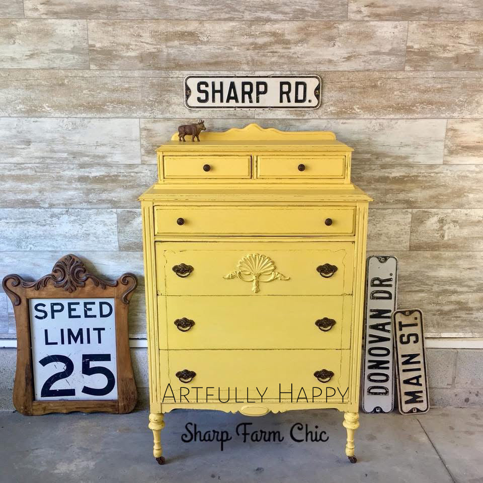 Artfully Happy – bright golden yellow chalk style paint | Miss Lillian’s NO WAX Chock Paint Yummy Yellows Collection