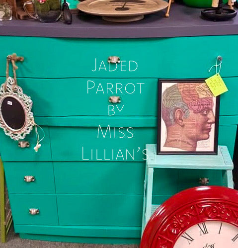 Jaded Parrot – vibrant teal green chalk style paint | Miss Lillian’s NO WAX Chock Paint Glowing Greens Collection
