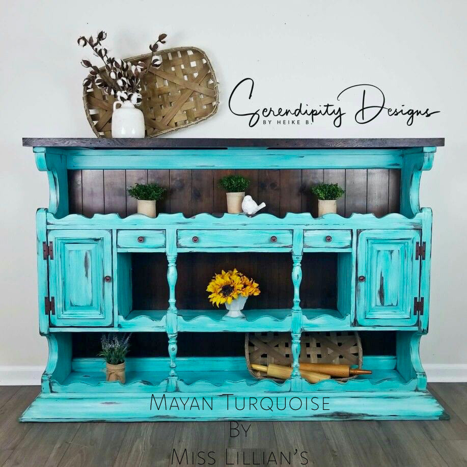 Mayan Turquoise – vibrant turquoise blue chalk style paint | Miss Lillian’s NO WAX Chock Paint Totally Turquoise & Teal Collection