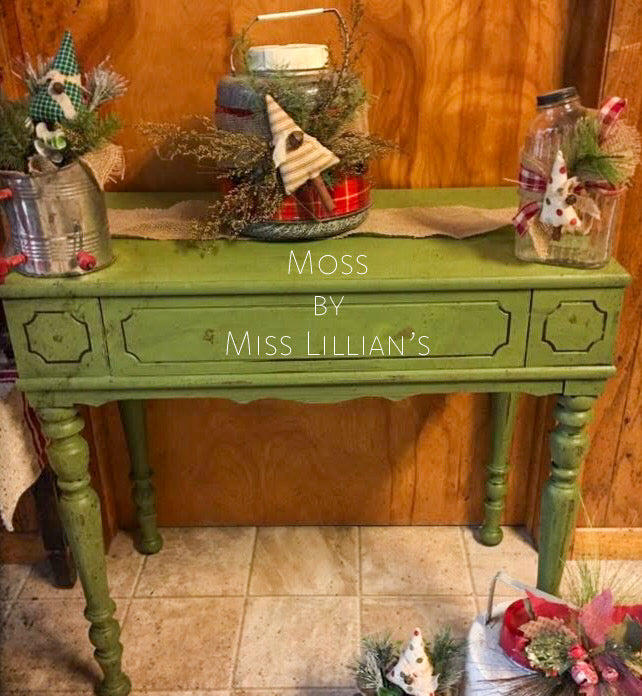 Moss – Warm earthy olive green chalk style paint | Miss Lillian’s NO WAX Chock Paint Glowing Greens Collection