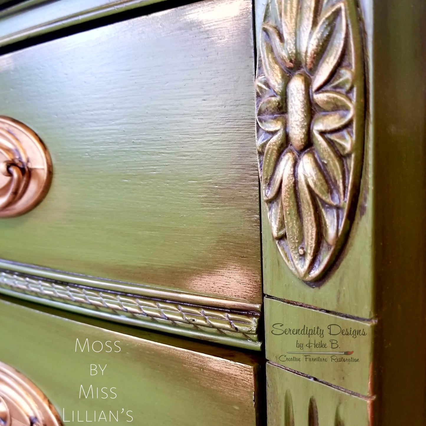 Moss – Warm earthy olive green chalk style paint | Miss Lillian’s NO WAX Chock Paint Glowing Greens Collection