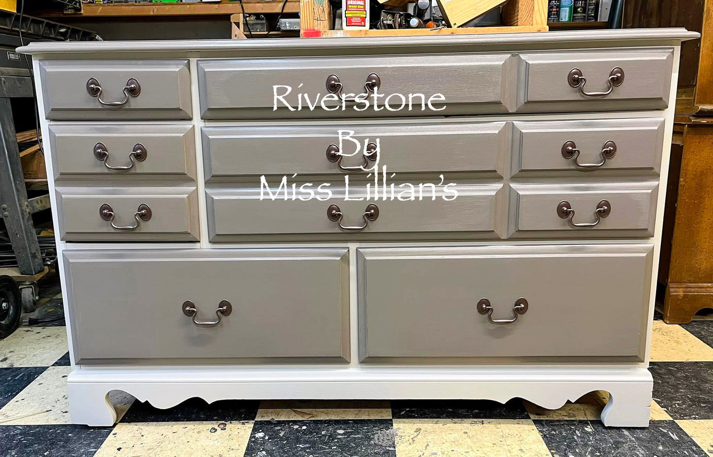 Riverstone – earthy greige with stone-inspired depth chalk style paint | Miss Lillian’s NO WAX Chock Paint Bold Blacks & Browns Collection