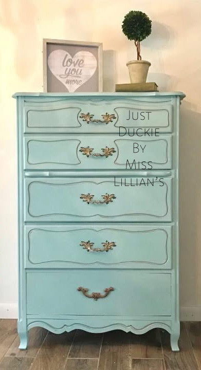 Just Duckie – soft minty aqua green chalk style paint | Miss Lillian’s NO WAX Chock Paint Glowing Greens Collection