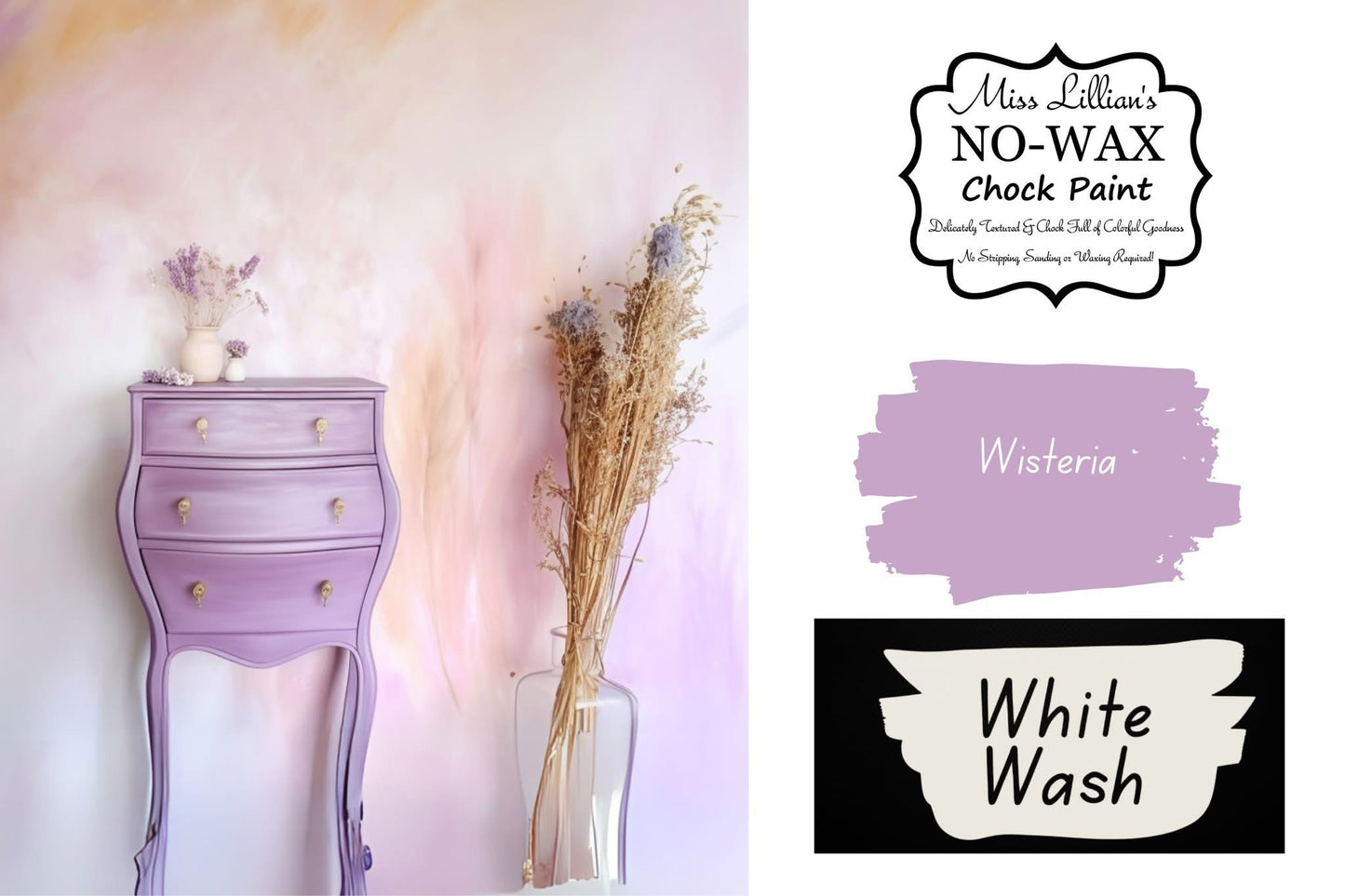 Wisteria – Soft Lavender Purple Chalk Style Paint | Miss Lillian’s NO WAX Chock Paint Passionate Purple Collection