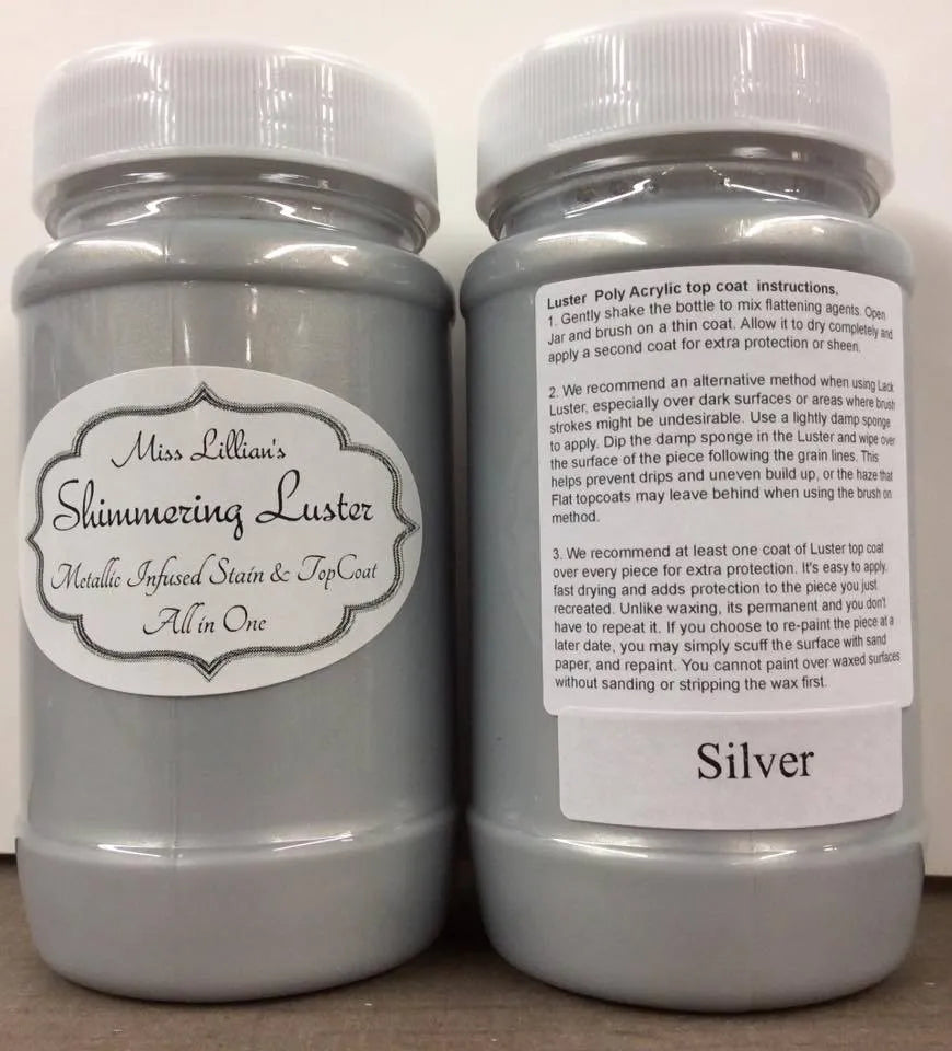 Silver Metallic Shimmering Luster Topcoat – Miss Lillian’s Semi-Gloss Protective Finish