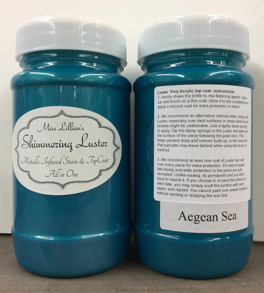 Aegean Sea Metallic Teal Blue Shimmering Luster Topcoat – Miss Lillian’s Semi-Gloss Protective Finish