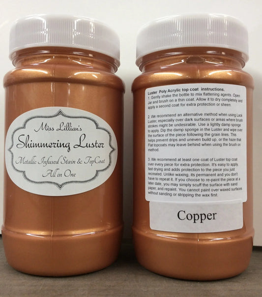 Copper Metallic Shimmering Luster Topcoat –Miss Lillian’s Semi-Gloss Protective Finish