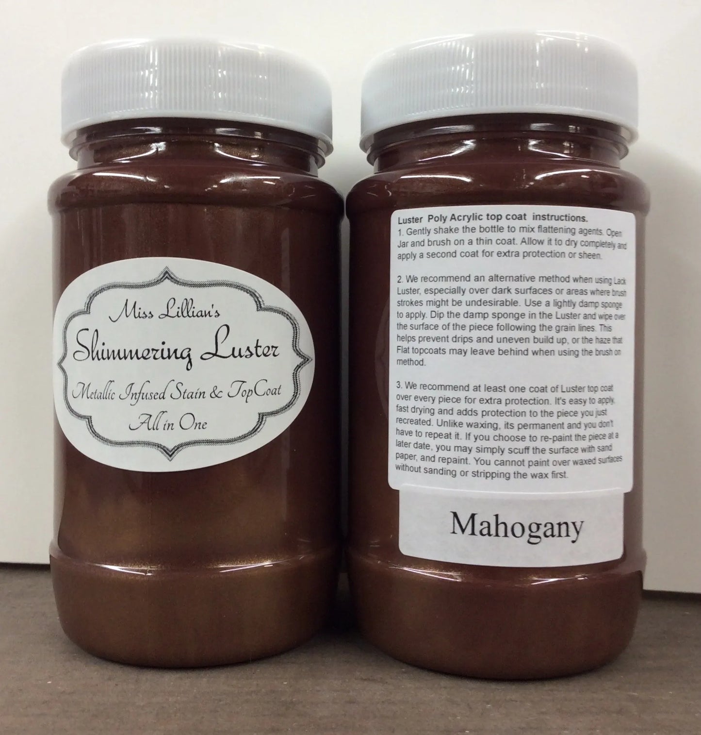 Mahogany Shimmering Luster Topcoat – Miss Lillian’s Semi-Gloss Protective Finish