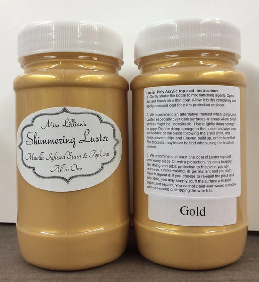 Gold Metallic Shimmering Luster Topcoat – Miss Lillian’s Semi-Gloss Protective Finish